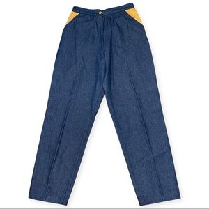 Vintage high waist denim jeans with leather